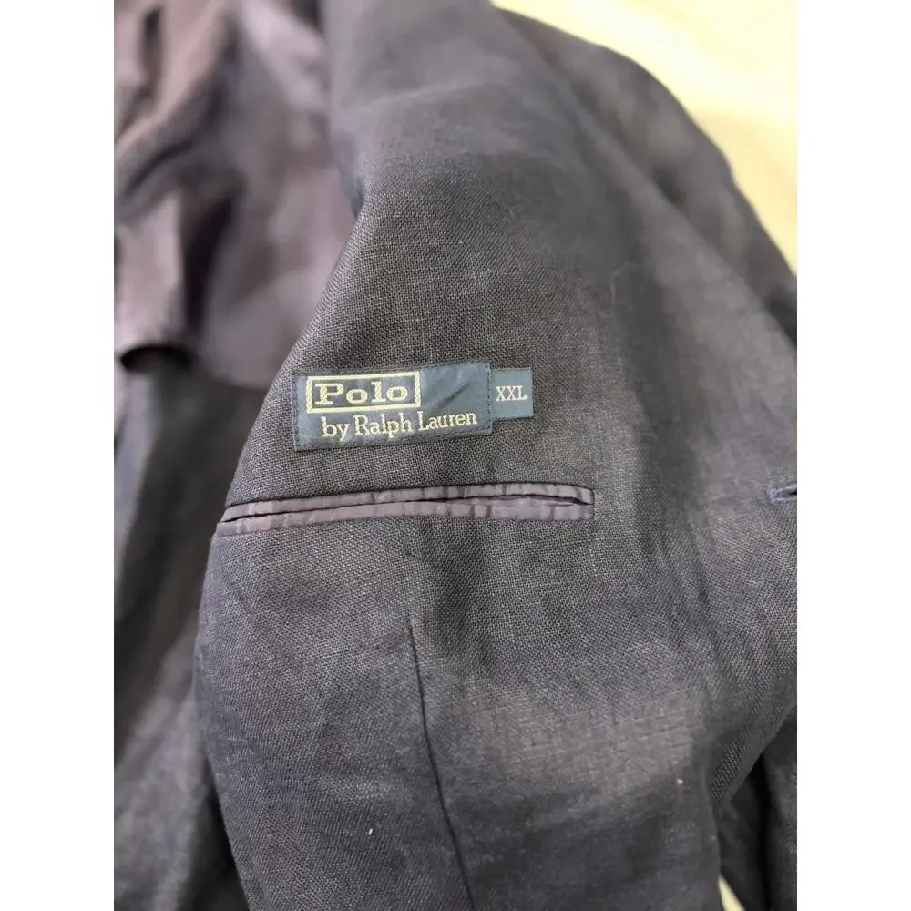 VTG Polo Ralph Lauren Blazer Men’s XXL Navy 100% Linen Sport Coat Jacket Macau